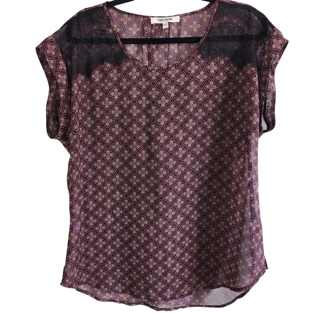 Daniel Rainn Sheer Print and Lace Blouse Size Large